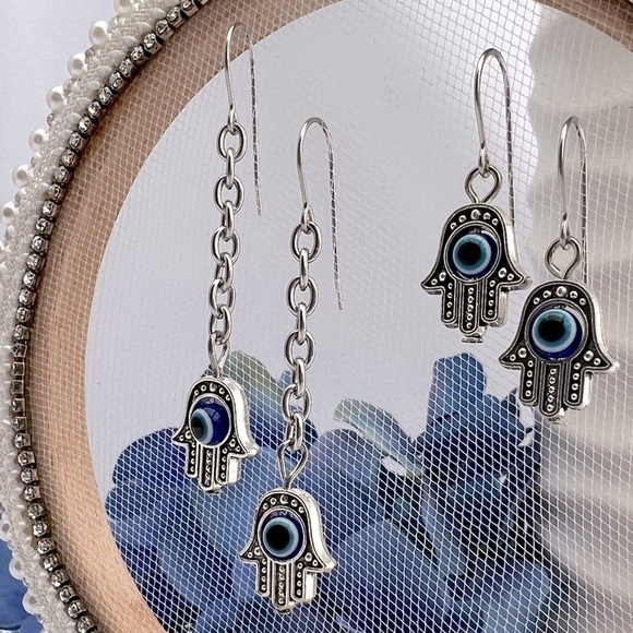 𝅺hamsa Evil Eye Stainless Steel Earrings - Picture 5 of 12